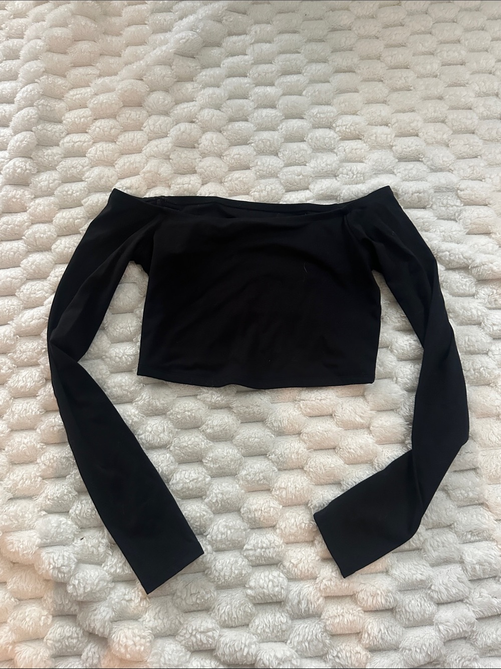 Off-Shoulder Black Long-Sleeve Crop Top